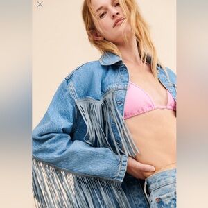 Free People Fringe Out Denim Jacket EUC